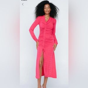 Nasty Gal. US Size 6 Petite. Pink, ruched front dress